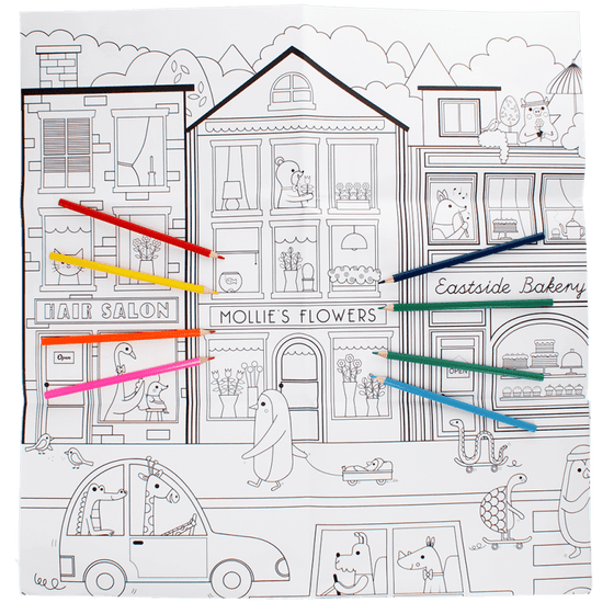 Великий плакат для розмальовки з олівцями «На нашій вулиці»